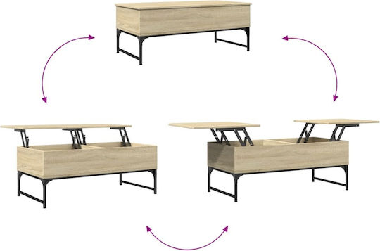 Rectangular Central Wooden Coffee Table with Lifting Mechanism Brown W100xD50xH40cm