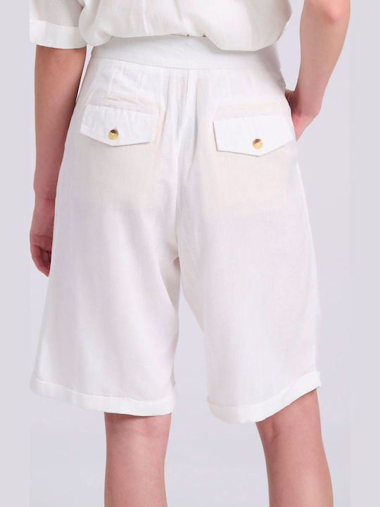 Damen Bermuda Leinen Off White