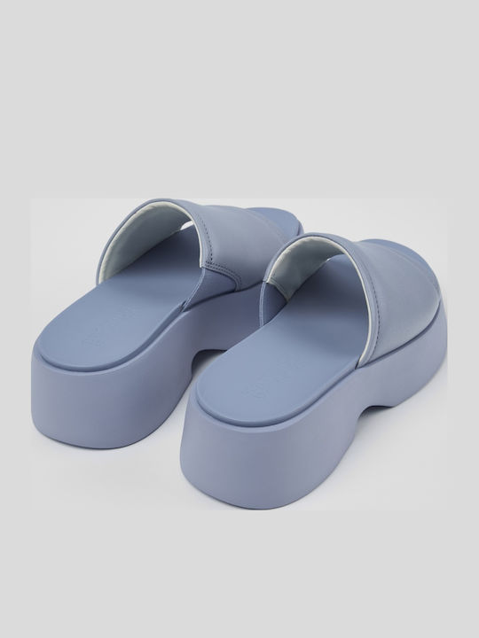 Δερμάτινα Γυναικεία Σανδάλια Flatforms Γαλάζιο