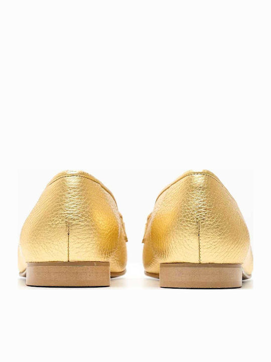 Δερμάτινα Γυναικεία Loafers σε Χρυσό Χρώμα