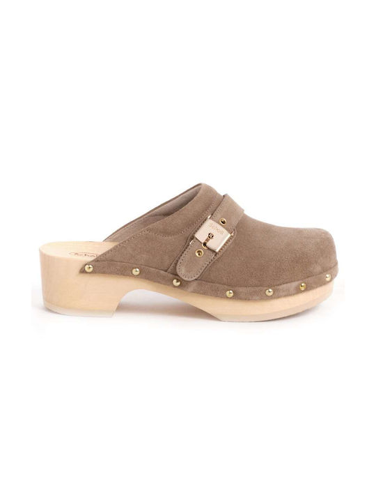 Scholl Pescura Leather Anatomic Clogs Brown