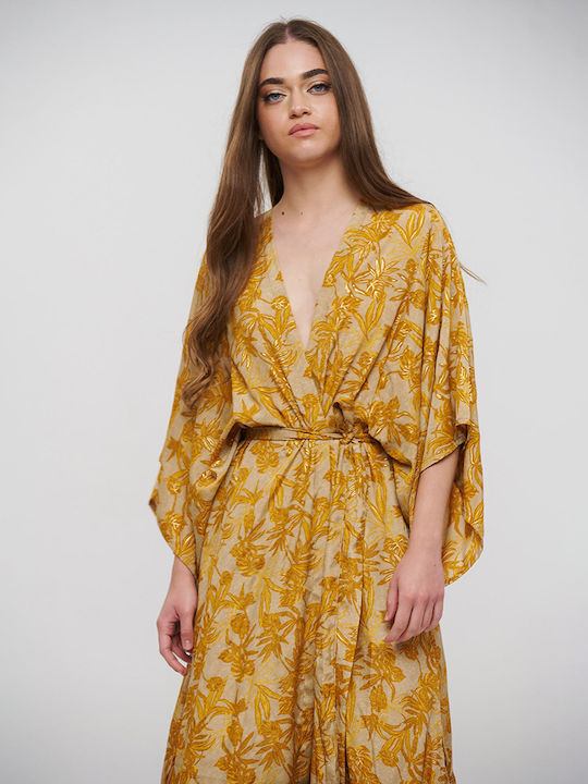 Blauer langer Kimono mit Gürtel Braun/Senf mit goldenen Details Einheitsgröße (100% Krepp) cm 5-41-348-0810 Blauer langer Kimono mit Gürtel Braun/Senf mit goldenen Details Einheitsgröße (100% Krepp) cm 5-41-348-0810