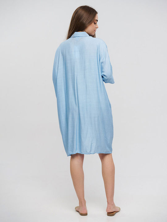 Ble Long-Sleeve Shirt Light Blue With Gold Cords One Size (100% Rayon)cm 5-41-348-0726