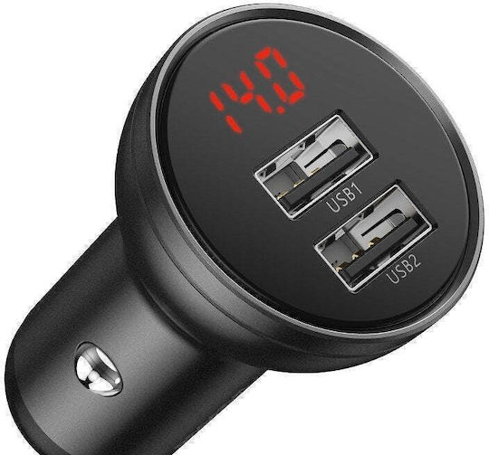 Baseus Φορτιστής Αυτοκινήτου 24W 4.8A με Θύρες: 2xUSB μαζί με Καλώδιο Type-C / Lightning / Micro-USB Μαύρος