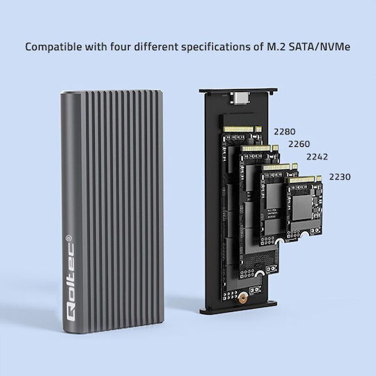 Qoltec Case for Hard Drive M.2 PCI Express / SATA III with Connection Type-C Gray