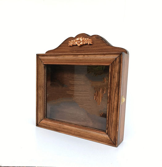 Korres Craft Wall-Mounted Rectangle Wedding Crown Case Wooden Brown 29x30cm