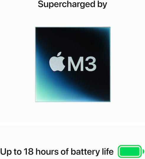 Apple MacBook Air 13" (2024) 13.6" Retina Display (M3-8-ядрен/8GB/256GB SSD/8-Core GPU) с 30W Зарядно устройство Космическо Сиво (Международен Английски Език Клавиатура)