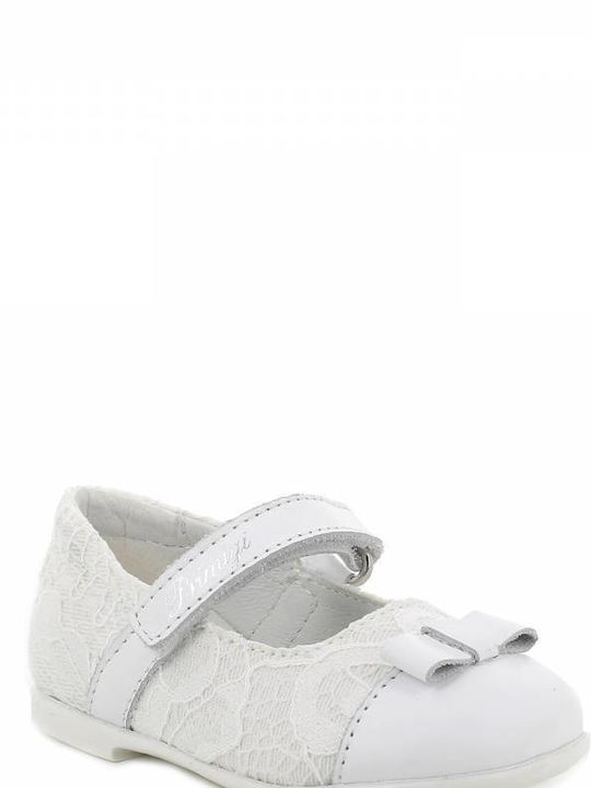 Primigi Kids Leather Ballerinas with Hoop & Loop Closure White