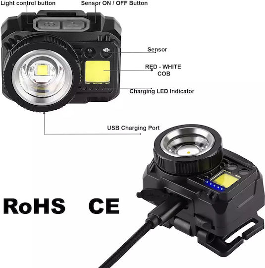 Sensor Φακός Κεφαλής LED IPX4 με Μέγιστη Φωτεινότητα 500lm