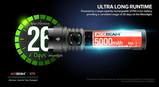 Acebeam Wiederaufladbar Taschenlampe LED IP68 mit maximaler Helligkeit 4500lm Weiß