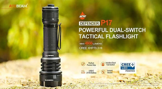 Acebeam Rechargeable Flashlight LED IP68 with Maximum Brightness 4900lm Black