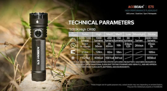 Acebeam Wiederaufladbar Taschenlampe LED IP68 mit maximaler Helligkeit 4500lm Weiß