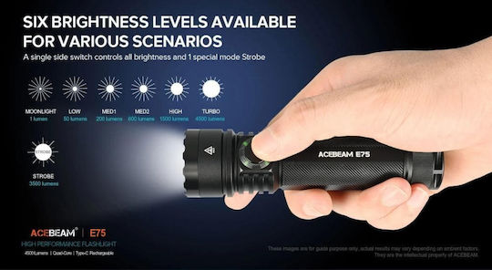 Acebeam Wiederaufladbar Taschenlampe LED IP68 mit maximaler Helligkeit 4500lm Weiß