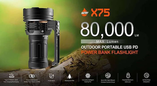 Acebeam Επαναφορτιζόμενος Φακός LED IP68 με Μέγιστη Φωτεινότητα 80000lm