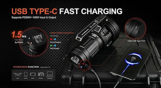 Acebeam Επαναφορτιζόμενος Φακός LED IP68 με Μέγιστη Φωτεινότητα 80000lm