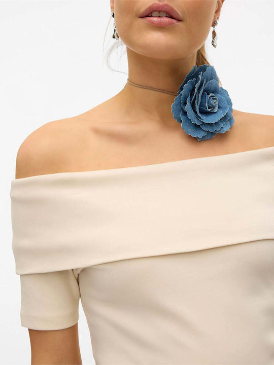 Aware Γυναικεία Μπλούζα Βαμβακερή Off-Shoulder Κοντομάνικη Μπεζ