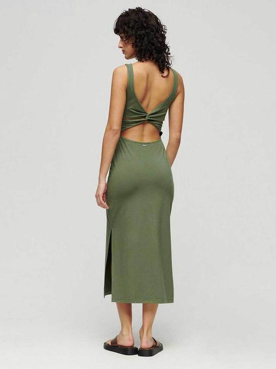 Superdry Midi Dress with Slit Beetle Green