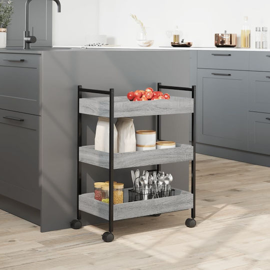 vidaXL Кухненски Стелаж Дървен С 3 Позиции Сив 50x30x70см