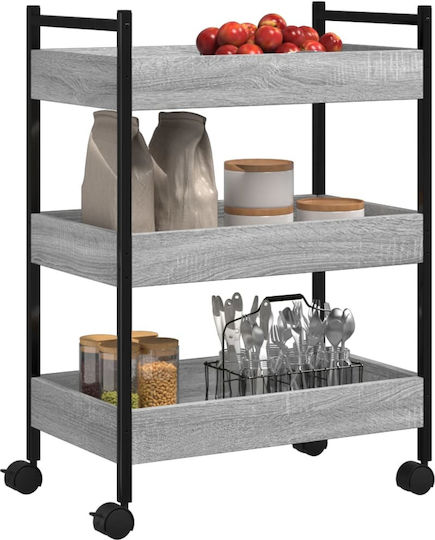 vidaXL Кухненски Стелаж Дървен С 3 Позиции Сив 50x30x70см