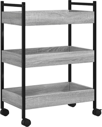 vidaXL Кухненски Стелаж Дървен С 3 Позиции Сив 50x30x70см