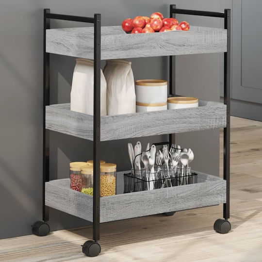 vidaXL Кухненски Стелаж Дървен С 3 Позиции Сив 50x30x70см