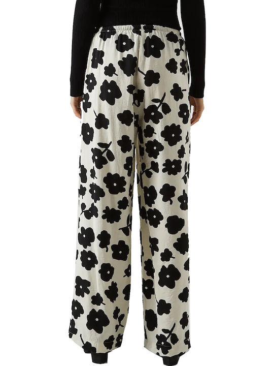 Vero Moda Women's Fabric Trousers in Wide Line Floral WHITE