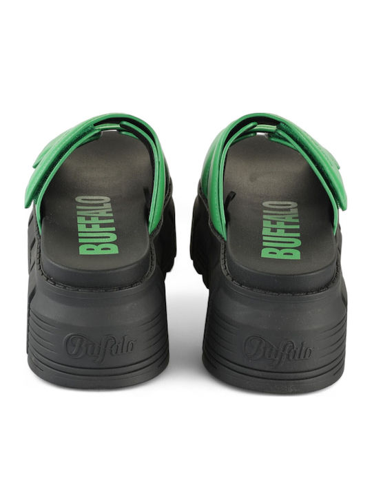 Leather Women's Flat Sandals Green