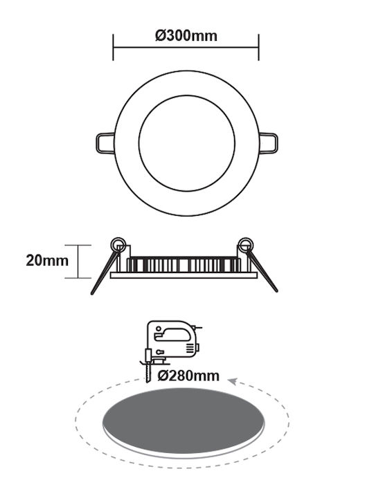 Aca Rund Vertieft LED Panel 23W mit Kaltweiß Licht 6500K