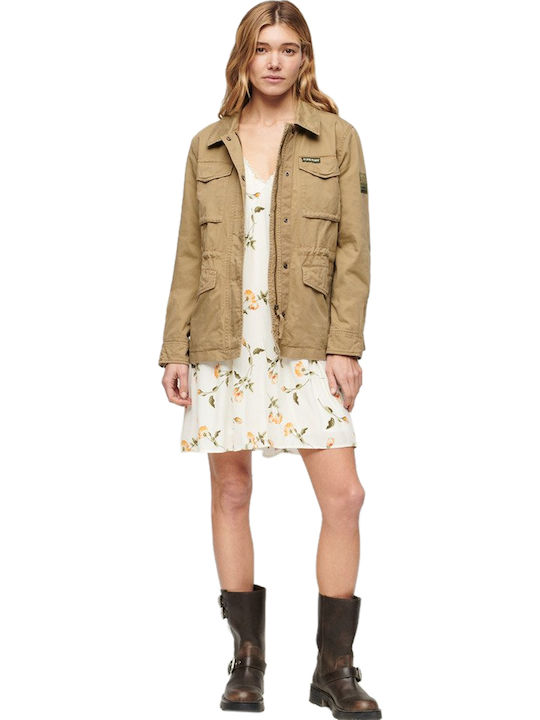 Military M65 Κοντό Γυναικείο Μπουφάν για Χειμώνα Classic Tan Brown