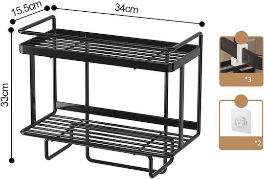 Quasar An der Wand montiert Badezimmerregal Metallisch mit 2 Regalböden 34x15.5x33cm Schwarz