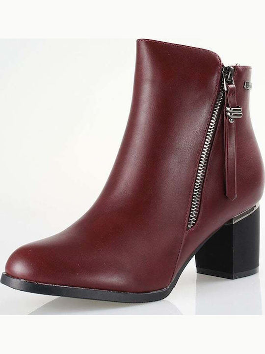 Women's Ankle Boots with Medium Heel Burgundy