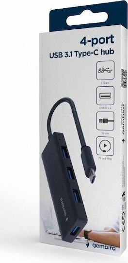 Gembird USB-Hub 4 Anschlüsse USB 3.0 mit Anschluss an einen Computer USB-C