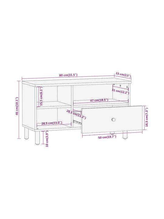 TV Stand Made of Solid Wood Brown M80xD33xH46cm