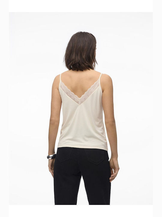 Vero Moda Damen Bluse Ärmellos mit V-Ausschnitt Beige