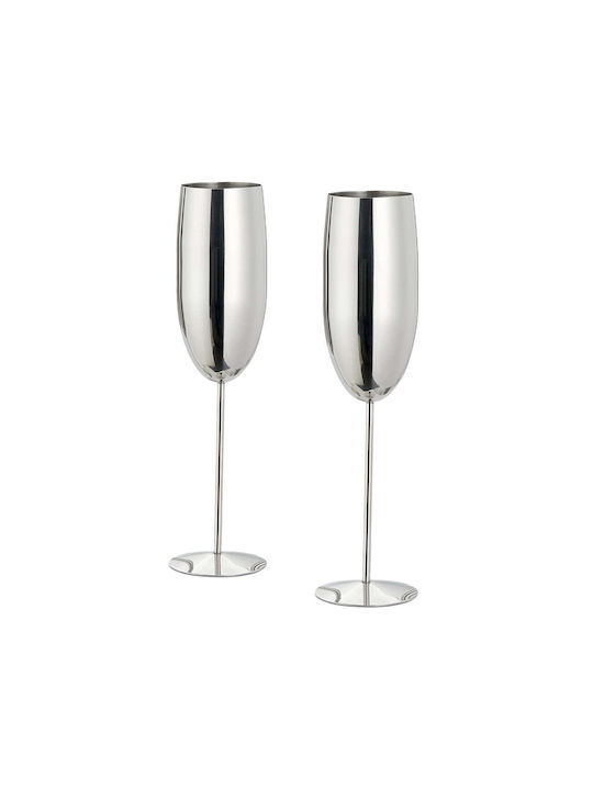 Quasar Set de Pahare Șampanie din Oțel Inoxidabil în Culoare Argint Fără Colțuri 260ml 4buc