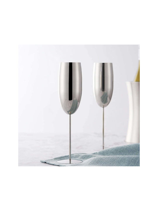 Quasar Set de Pahare Șampanie din Oțel Inoxidabil în Culoare Argint Fără Colțuri 260ml 4buc