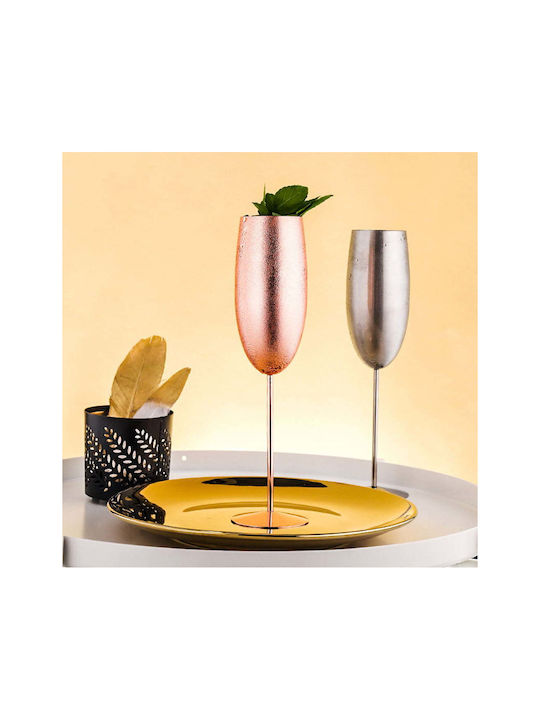 Quasar Set Gläser Champagner aus Edelstahl in Rose Gold Farbe Mit Stiel 260ml 4Stück