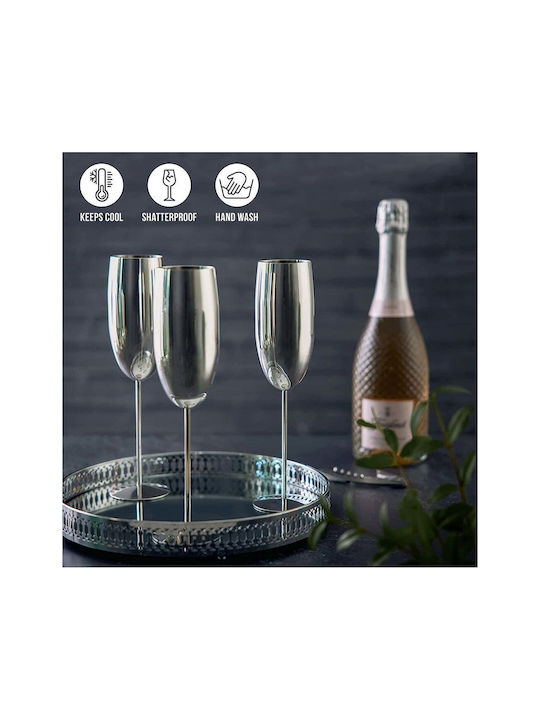 Quasar Set de Pahare Șampanie din Oțel Inoxidabil în Culoare Argint Fără Colțuri 260ml 4buc