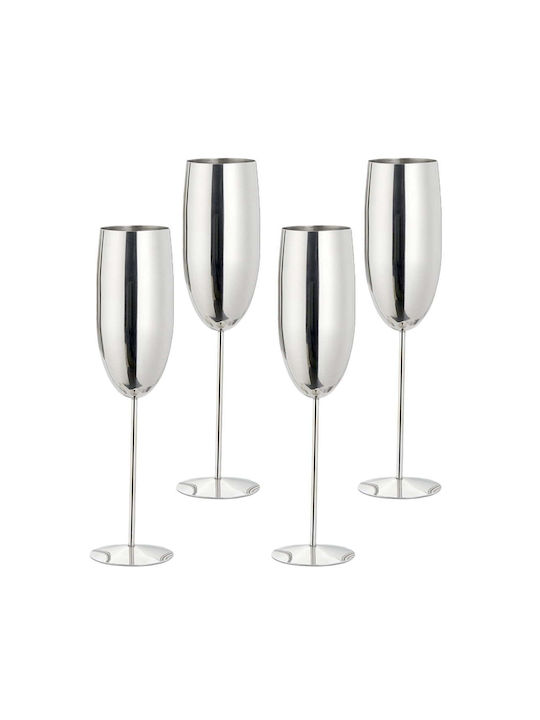 Quasar Set de Pahare Șampanie din Oțel Inoxidabil în Culoare Argint Fără Colțuri 260ml 4buc