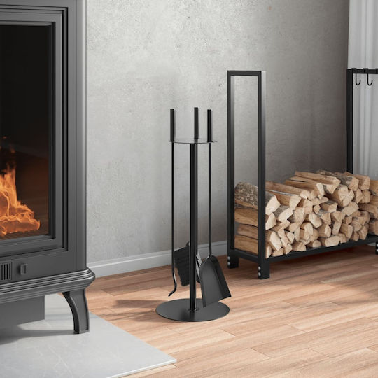 vidaXL Fireplace Tool Set with Stand Holder Black