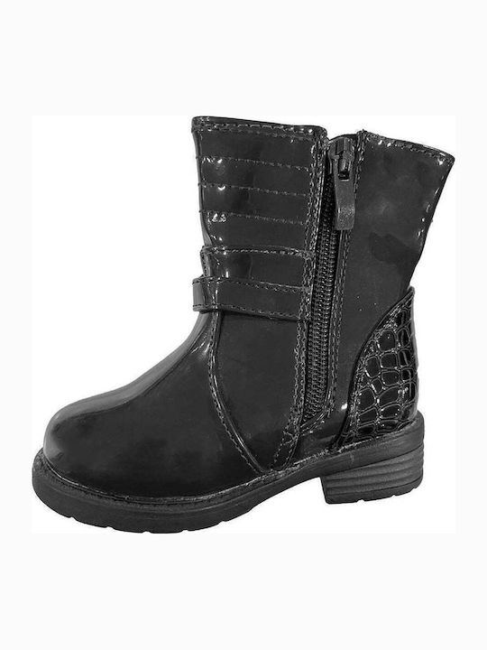 Kids Boots from Patent Leather with Zipper Black