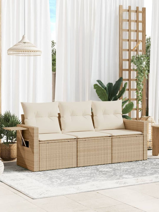 vidaXL Outdoor Sofa Tree-Seater Rattan with Cushions 55x55x69cm
