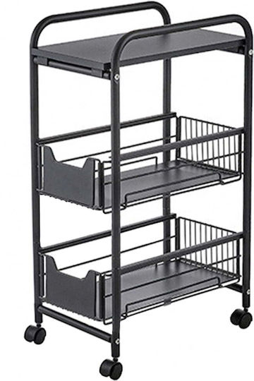 Quasar Металик Кухненски Стелаж Тролей 3 Позиции Черен 36x24x64см