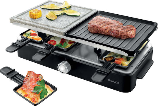 Sencor Επιτραπέζια Ηλεκτρική Ψησταριά Raclette Λείας και Αυλακωτής Πλάκας 1400W με Ρυθμιζόμενο Θερμοστάτη 21x21εκ.