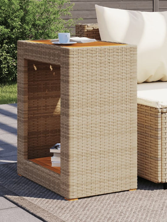 Auxiliary Outdoor Table with Wood Surface and Rattan Frame Beige 60x40x75cm