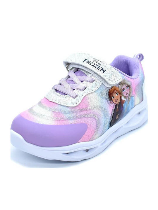 Παιδικά Sneakers Ανατομικά με Σκρατς & Φωτάκια Λιλά