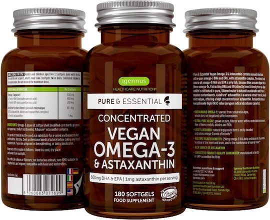 iGennus Vegan Omega-3 & Astaxanthin Fish Oil 600mg 180 caps