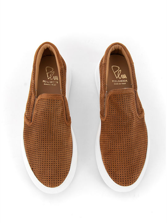 Men's Leather Camel Slip On Shoes - Camel Flats & Moccasins