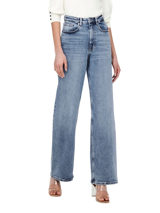 High Waist Women's Jean Trousers in Relaxed Fit Medium Blue Denim