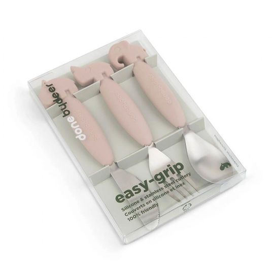 Done by Deer Set de Lingură și Furculiță pentru Bebeluşi din Metal Roz